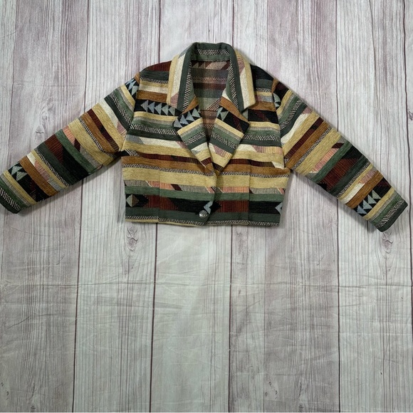 Women’s Vintage Southwest Mixed Print Tapestry Cropped Boho Jacket - Picture 3 of 8